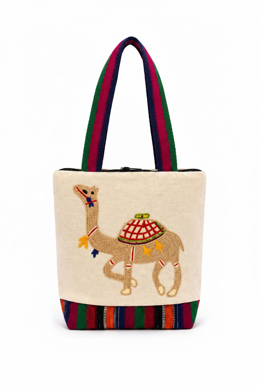 Limited Edition Hand-Embroidered Camel Tote