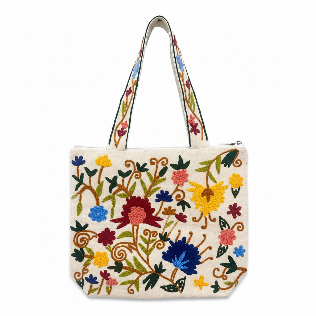 Garden Bloom Hand-Embroidered Tote Bag