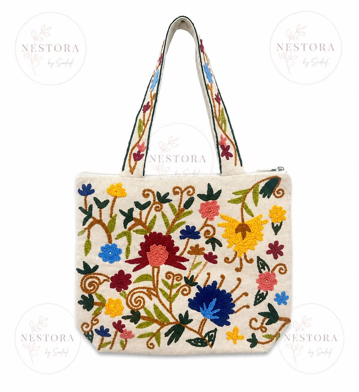 Garden Bloom Hand-Embroidered Tote Bag