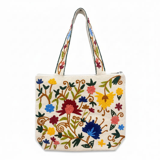 Garden Bloom Hand-Embroidered Tote Bag