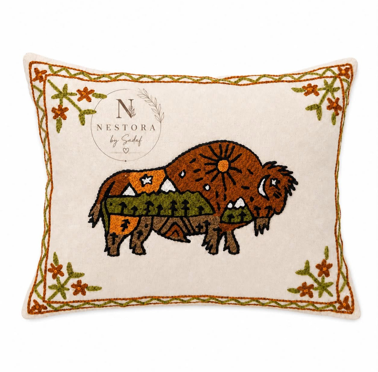 Canadian Wilderness Bison - Hand-Embroidered
Cushion Cover